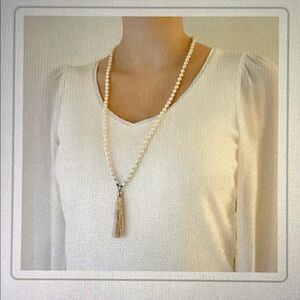 Pearl & Silk Tassel Necklace 🇨🇦 designer GreenBijou “Vintage Made Modern” NWOT